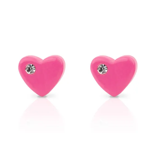 John Greed Signature Children's Silver Crystal Pink Heart Stud Earrings