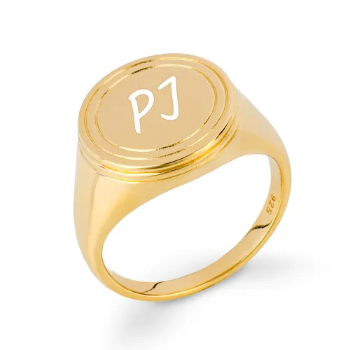 John Greed Signature Gold Plated Ridged Signet Ring