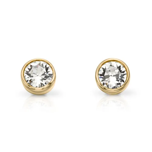 John Greed Signature Gold Plated Silver April Birthstone Crystal Stud Earrings