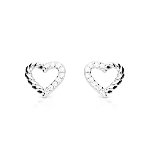 John Greed Signature Silver CZ Twist Open Heart Stud Earrings