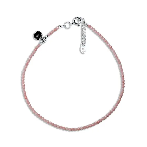 John Greed Signature Silver Pink Beaded Flower Anklet