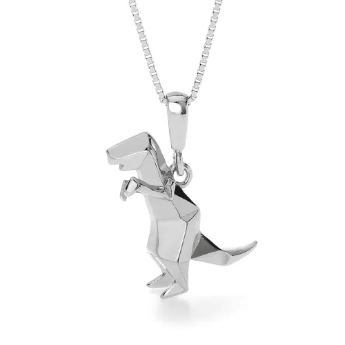 John Greed Silver Origami Dinosaur Necklace