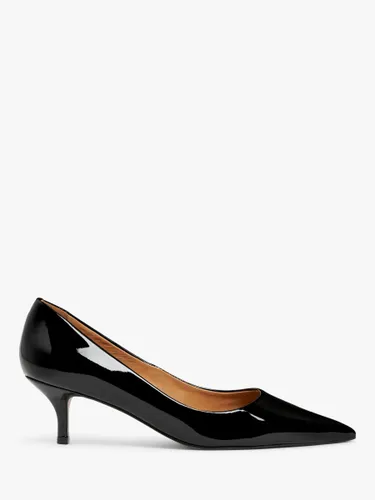 John Lewis Alabama Leather Kitten Heel Closed Pointed Court Shoes, Black - Black Patent - Female