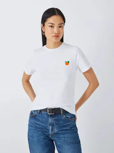 John Lewis ANYDAY Embroidered Peach T-Shirt, White - White - Female