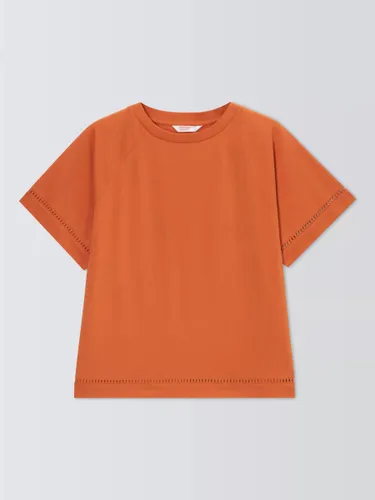John Lewis ANYDAY Ladder Trim Short Sleeve T-Shirt - Orange - Female