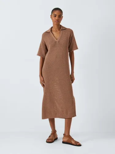 John Lewis ANYDAY Pointelle Knit Midi Dress, Caramel - Caramel - Female