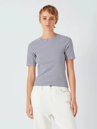 John Lewis ANYDAY Stripe Slim Fit T-Shirt, Navy/White - Navy/White - Female