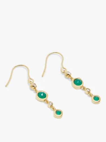 John Lewis Gemstones Cubic Zirconia & Agate Drop Earrings, Gold/Green Agate - Gold - Female