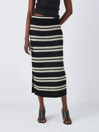 John Lewis Knitted Stripe Pointelle Skirt, Black/Multi - Black/Multi - Female