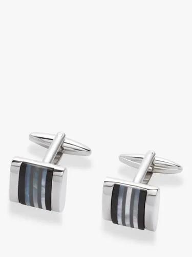 John Lewis Striped Mother of Pearl & Onyx Cufflinks, Silver - Silver - Male