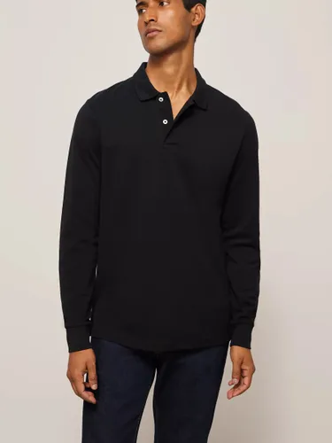 John Lewis Supima Cotton Long Sleeve Jersey Polo Shirt - Black - Male
