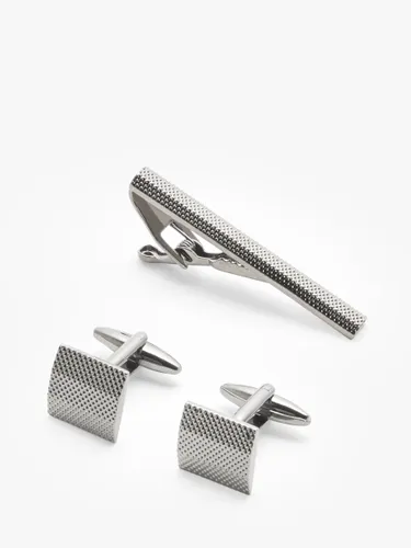 John Lewis Textured Square Cufflinks & Tie Bar Gift Set, Gunmetal - Gunmetal - Male