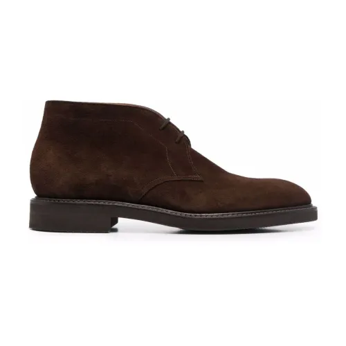 John Lobb , Dark Brown Suede Lace-up Shoes ,Brown male, Sizes: