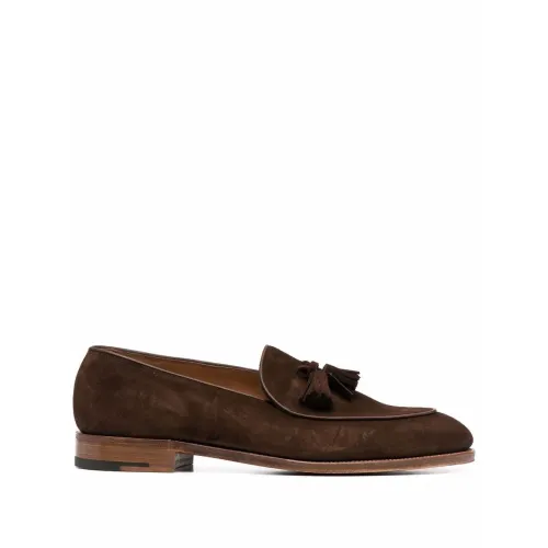 John Lobb , Dark Brown Suede Moccasin Shoes ,Brown male, Sizes: