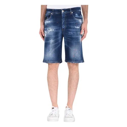John Richmond , Bermuda Style Denim Shorts ,Blue male, Sizes: