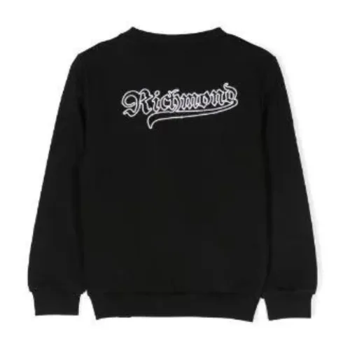 John Richmond , Black Sweater with Logo Embroidery ,Black male, Sizes:
