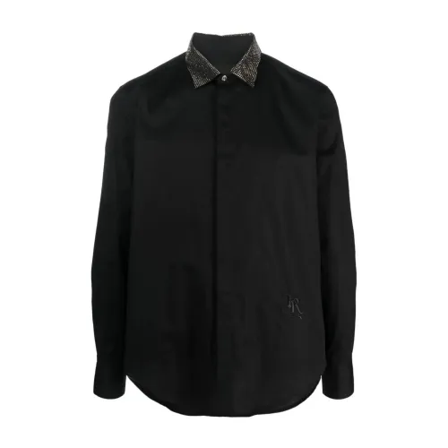 John Richmond , Formal Shirt with Embroidered Logo ,Black male, Sizes: