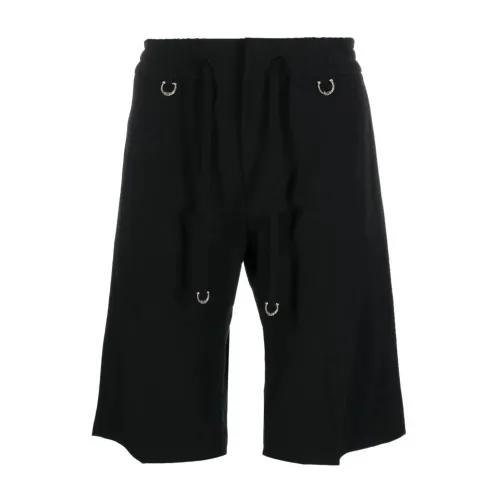 John Richmond , Shorts with Knee-Length Drawstring - Black Wool Blend ,Black male, Sizes: