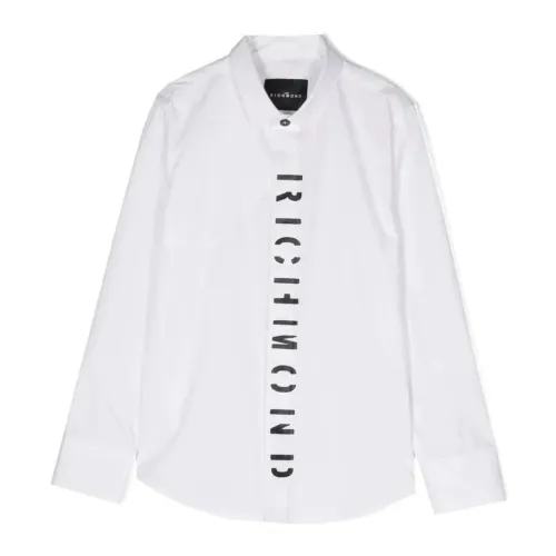 John Richmond , White Long Sleeve Shirt with Logo Print ,White male, Sizes: