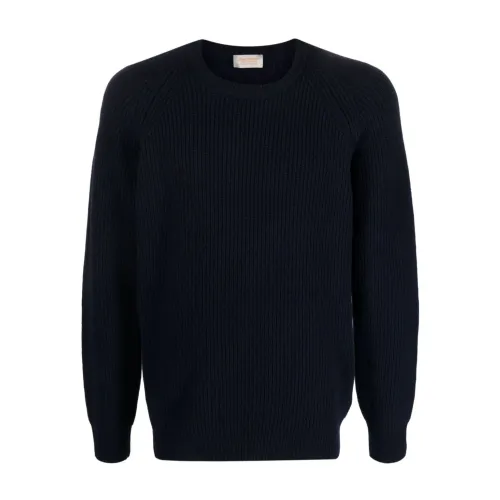 John Smedley , Blue Ribbed-Knit Crew-Neck Sweater ,Blue male, Sizes: