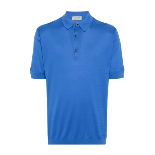 John Smedley , Blue Short-Sleeved Polo Shirt ,Blue male, Sizes:
