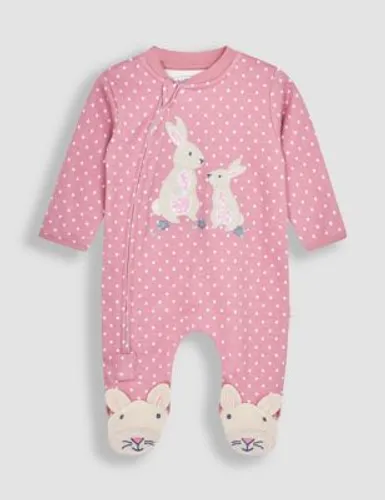 Jojo Maman Bébé Girls Pure Cotton Bunny Spot Zip Sleepsuit (7lbs-12 Mths) - 0-3 M - Light Pink, Light Pink
