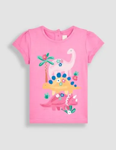 Jojo Maman Bébé Girls Pure Cotton Dinosaur T-Shirt (6 Mths-5 Yrs) - 3-4 Y - Fuchsia Mix, Fuchsia Mix