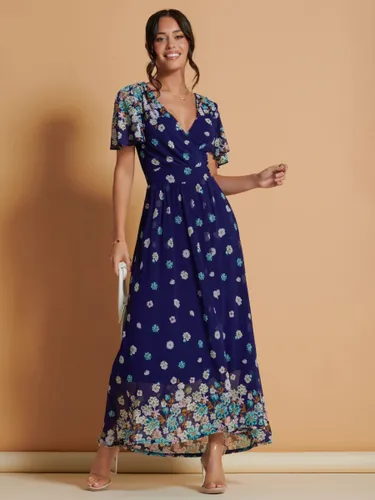Jolie Moi Angel Sleeve Print Jersey Midi Dress - Blue - Female