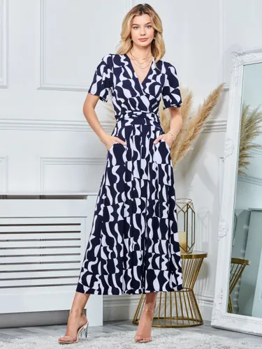 Jolie Moi Angel Sleeve Print Jersey Midi Dress - Navy/Print - Female