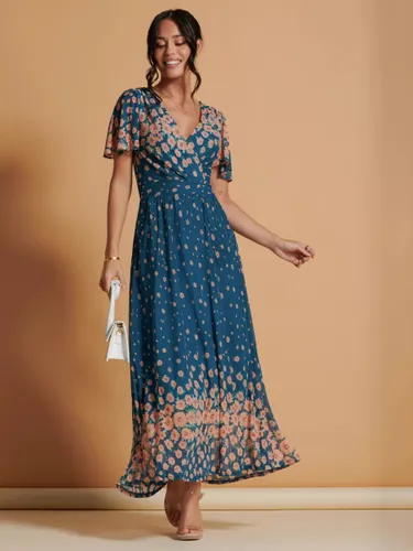 Jolie Moi Angel Sleeve Print Jersey Midi Dress - Teal - Female
