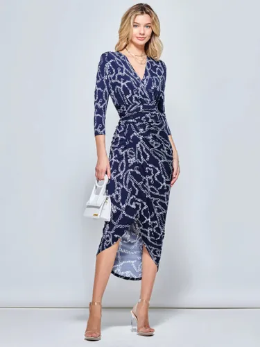 Jolie Moi Chain Print Bodycon Wrap Maxi Dress, Navy - Navy - Female