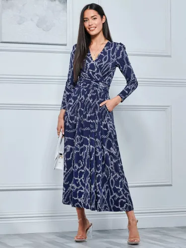 Jolie Moi Chain Print Long Sleeve Maxi Dress, Navy - Navy - Female