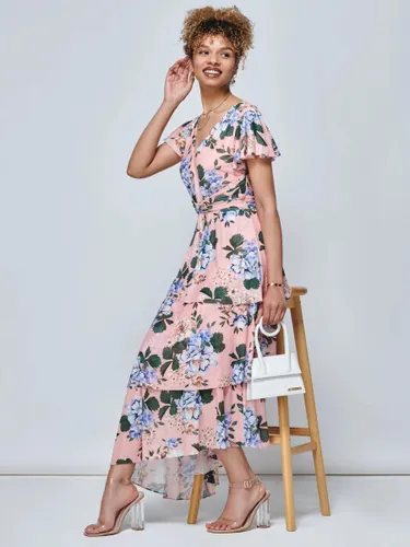 Jolie Moi Danica Floral Print Tiered Maxi Dress, Pink/Multi - Pink/Multi - Female