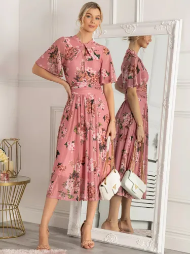 Jolie Moi Danika Keyhole Floral Mesh Midi Dress, Mauve Pink - Mauve Pink - Female