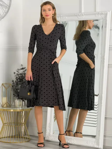 Jolie Moi Delylah V Neck Geometric Print Midi Dress, Black - Black - Female