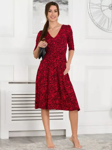 Jolie Moi Delylah V Neck Leopard Midi Dress - Scarlet - Female