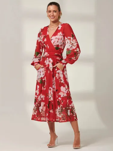 Jolie Moi Eileen Floral Mesh Midi Dress, Red - Red - Female