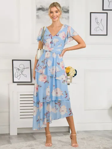 Jolie Moi Elodie Floral Print Tiered Mesh Maxi Dress - Blue - Female
