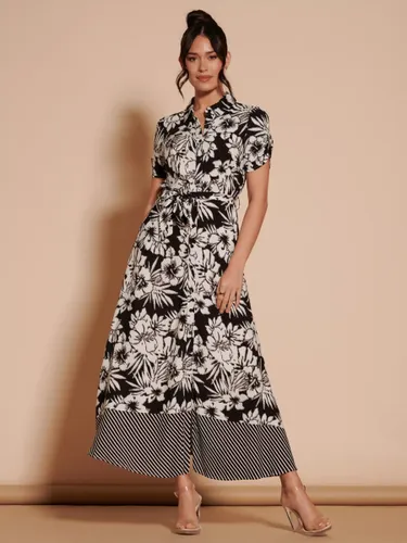 Jolie Moi Elsie Floral Linen Blend Shirt Maxi Dress - Black/Multi - Female
