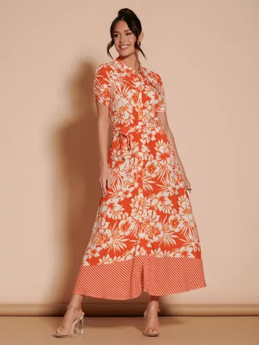 Jolie Moi Elsie Floral Linen Blend Shirt Maxi Dress - Orange/Multi - Female