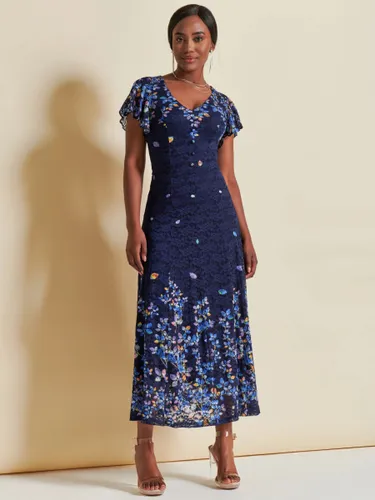 Jolie Moi Floral Mirrored Lace Maxi Dress, Blue/Multi - Blue/Multi - Female