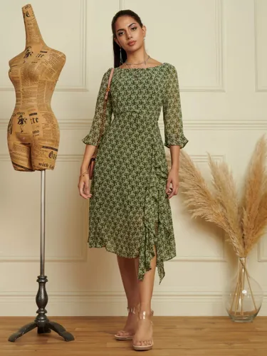 Jolie Moi Floral Print Chiffon Midi Dress - Green - Female