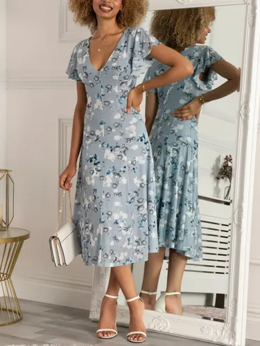Jolie Moi Floral Print Mesh Midi Dress, Dusky Blue - Dusky Blue - Female