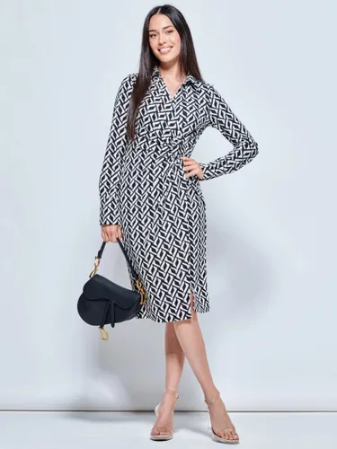 Jolie Moi Geometric Print Jersey Buckle Midi Dress, Black/White - Black/White - Female