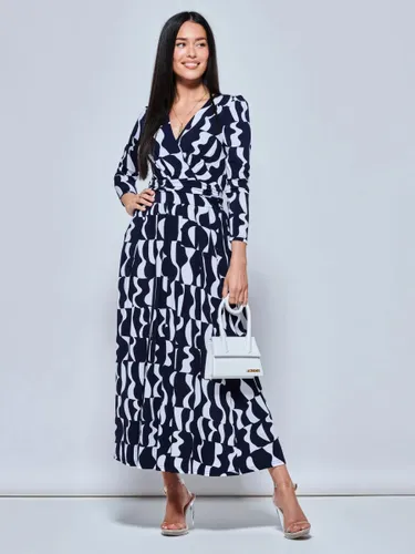 Jolie Moi Geometric Print Long Sleeve Maxi Dress, Navy - Navy - Female