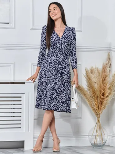 Jolie Moi Geometric Print Midi Jersey Dress, Navy - Navy - Female