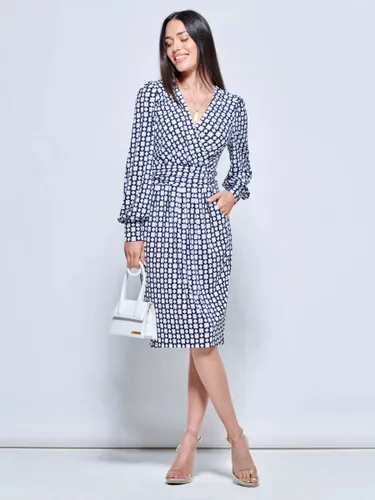 Jolie Moi Geometric Print Ruched Waist Jersey Dress, Navy/Multi - Navy/Multi - Female