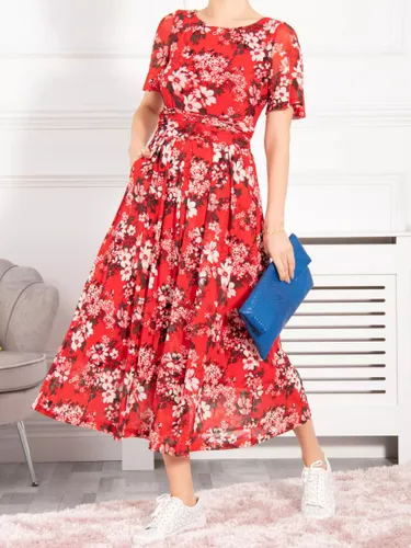 Jolie Moi Giana Floral Mesh Midi Dress - Red/Multi - Female