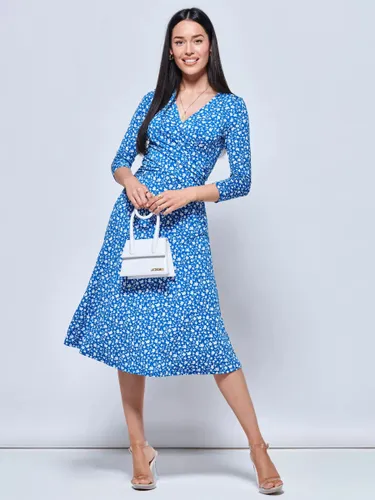 Jolie Moi Gretta Floral Print Jersey Fit and Flare Dress - Blue - Female