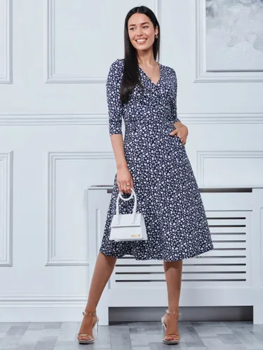 Jolie Moi Gretta Floral Print Jersey Fit and Flare Dress - Navy - Female